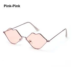 Chic Red Lips Retro Metal Frame Sunglasses (As Shown)
