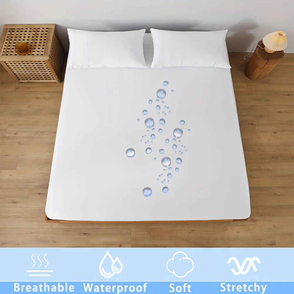 1pc Waterproof Jersey Knit Fitted Sheet, Stretch Breathable Bed Sheet Noiseless Mattress Cover for Bedroom 160x200cm 6