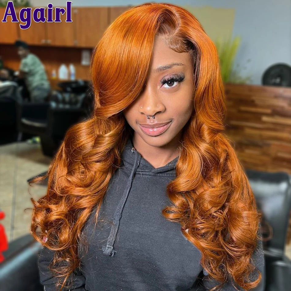 

Ginger Orange 13X4 Glueless Body Wave Lace Frontal Wig 13X6 Wavy Lace Front Wig PrePlucked 200% Transparent 6X4 Lace Closure Wig