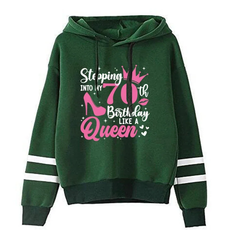 

70th Birthday Queen Hoodies Pink Personality Sweatshirt Women Fashion Clothes Vintage Hip Hop Streetwear Fluffy Casual Y2k Tops