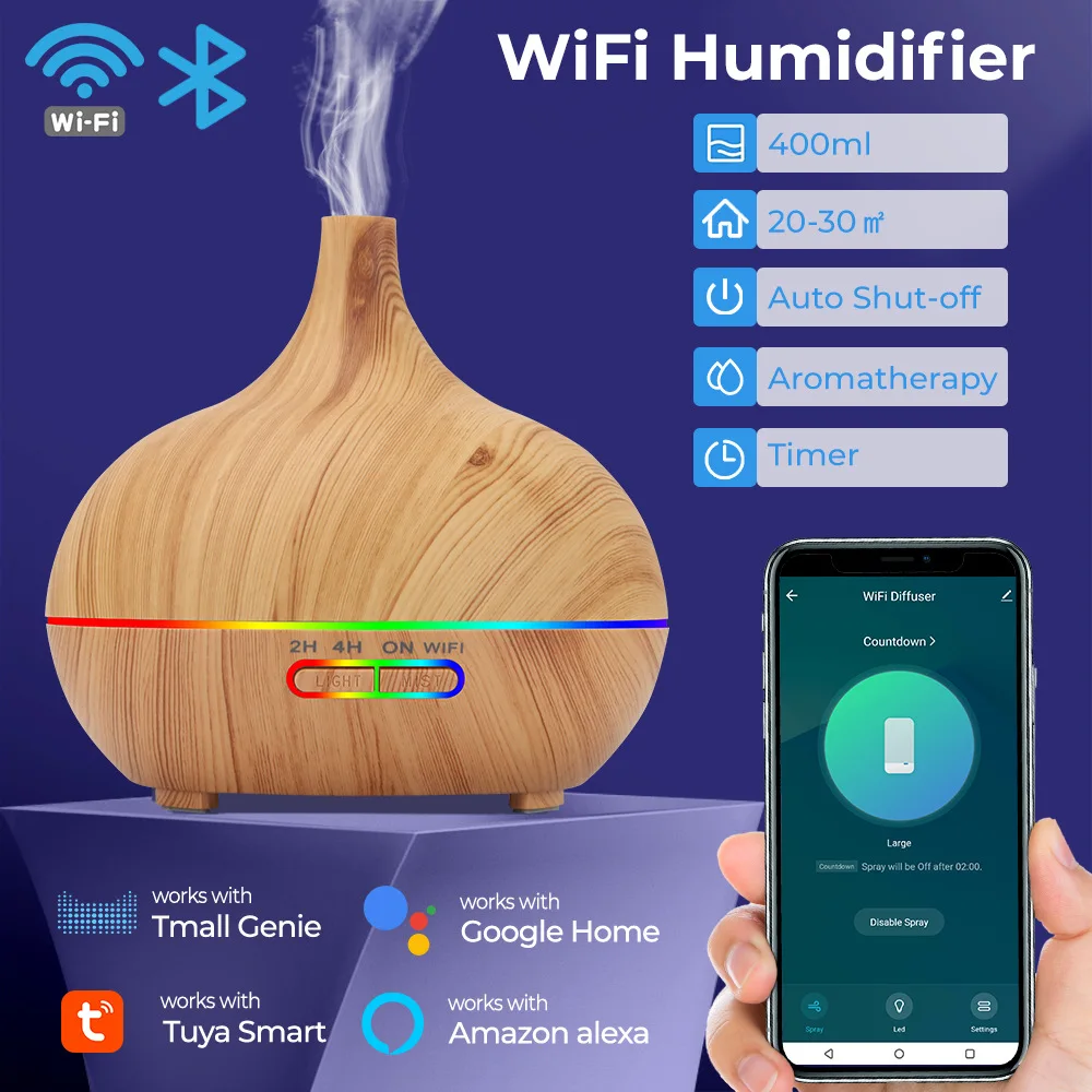 Difusor inalámbrico inteligente de aromaterapia de aceites esenciales,  compatible con Alexa y Google Home, aplicación de teléfono y control de  voz