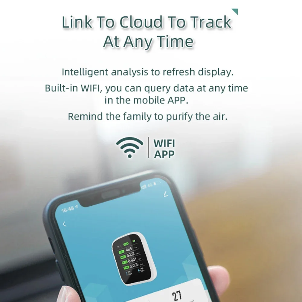 8in1 Tuya Wifi PM1.0 PM2.5 PM10 CO2 TVOC HCHO 온도 및 습도 테스터 휴대용 공기 품질 측정기 이산화탄소 감지기