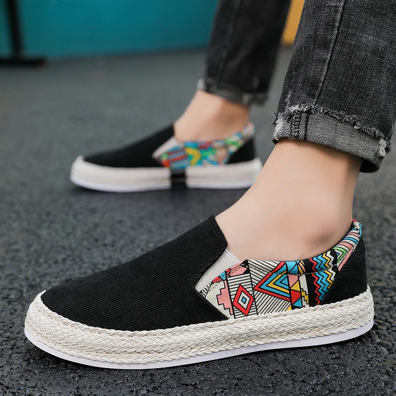 Men-Canvas-Shoes-Retro-Black-Flats-Casual-Loafers-Sneakers-Spring ...