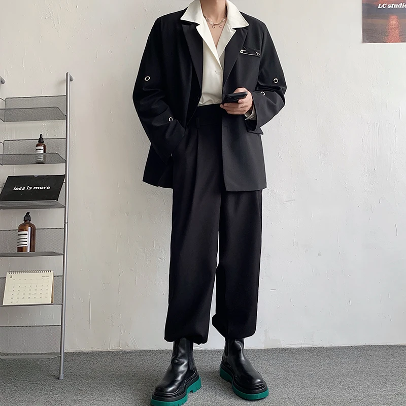 Stylish New Metal Button Men Blazer Lapel Long Sleeve Party Streetwear Fashion Casual Suits Men 2023 Korean Suit Jacket Coats 5