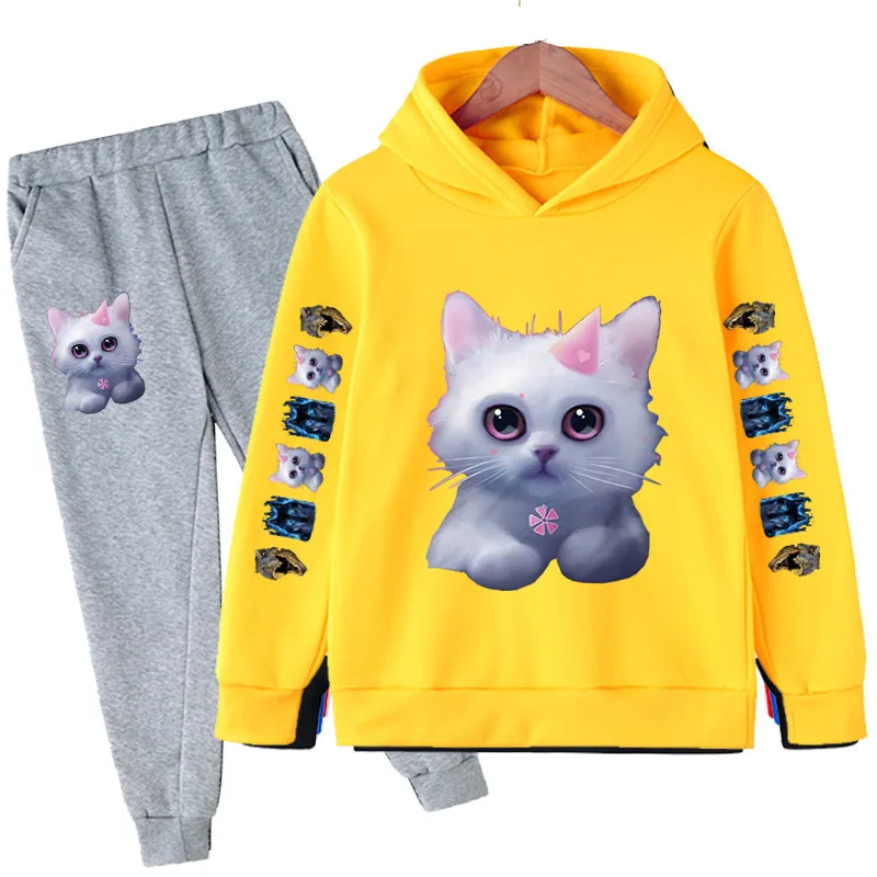 New cat children's clothing fashion girl's clothing autumn baby girl clothes cat suit cotton hoodie suit casual sportswear kid hoodie for sale