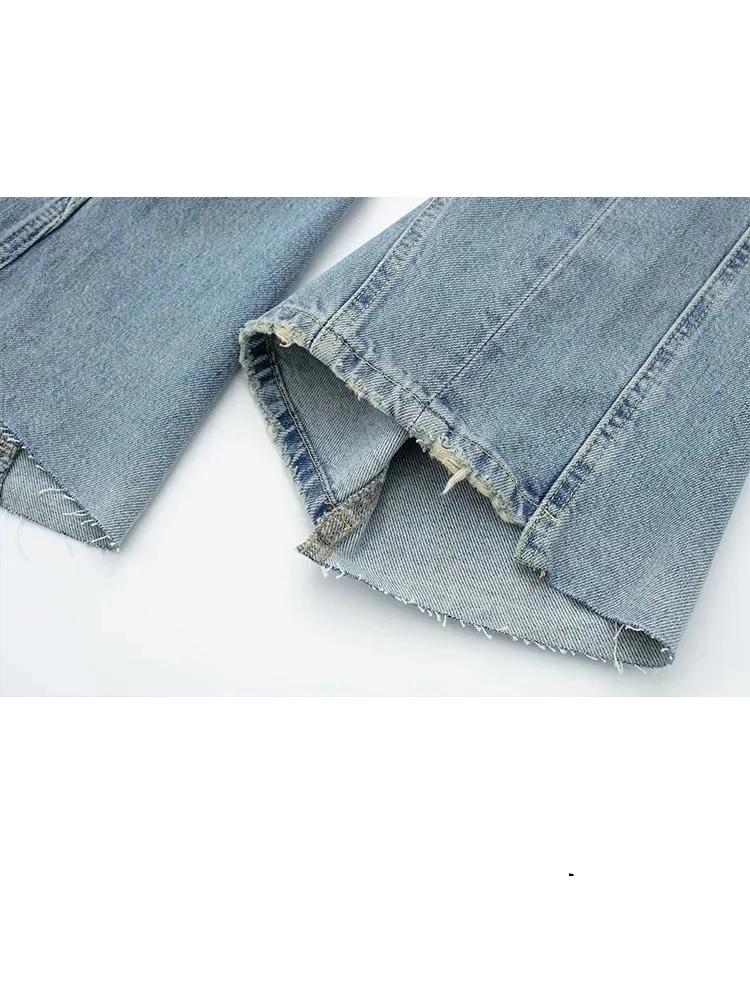 HH TRAF 2023 Woman Fashion High Waist Jeans Vintage Spring Casual Street Slim Patchwork Denim Trousers Women Wide Leg Long Pants