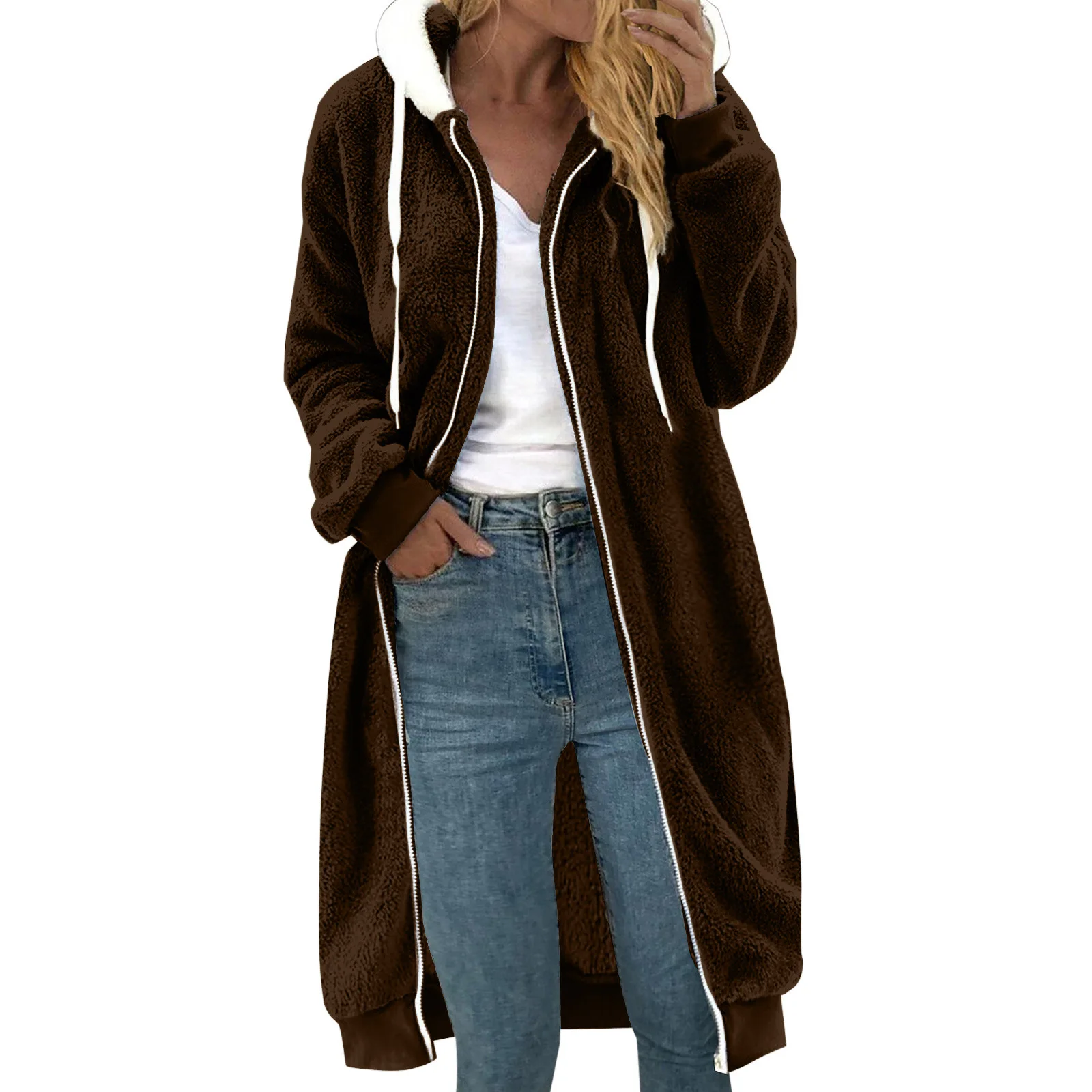 Women Fashionable Long Sleeve Solid Pocket Cardigan Button Sweater Knit Hooded Light Weight WinterCoat