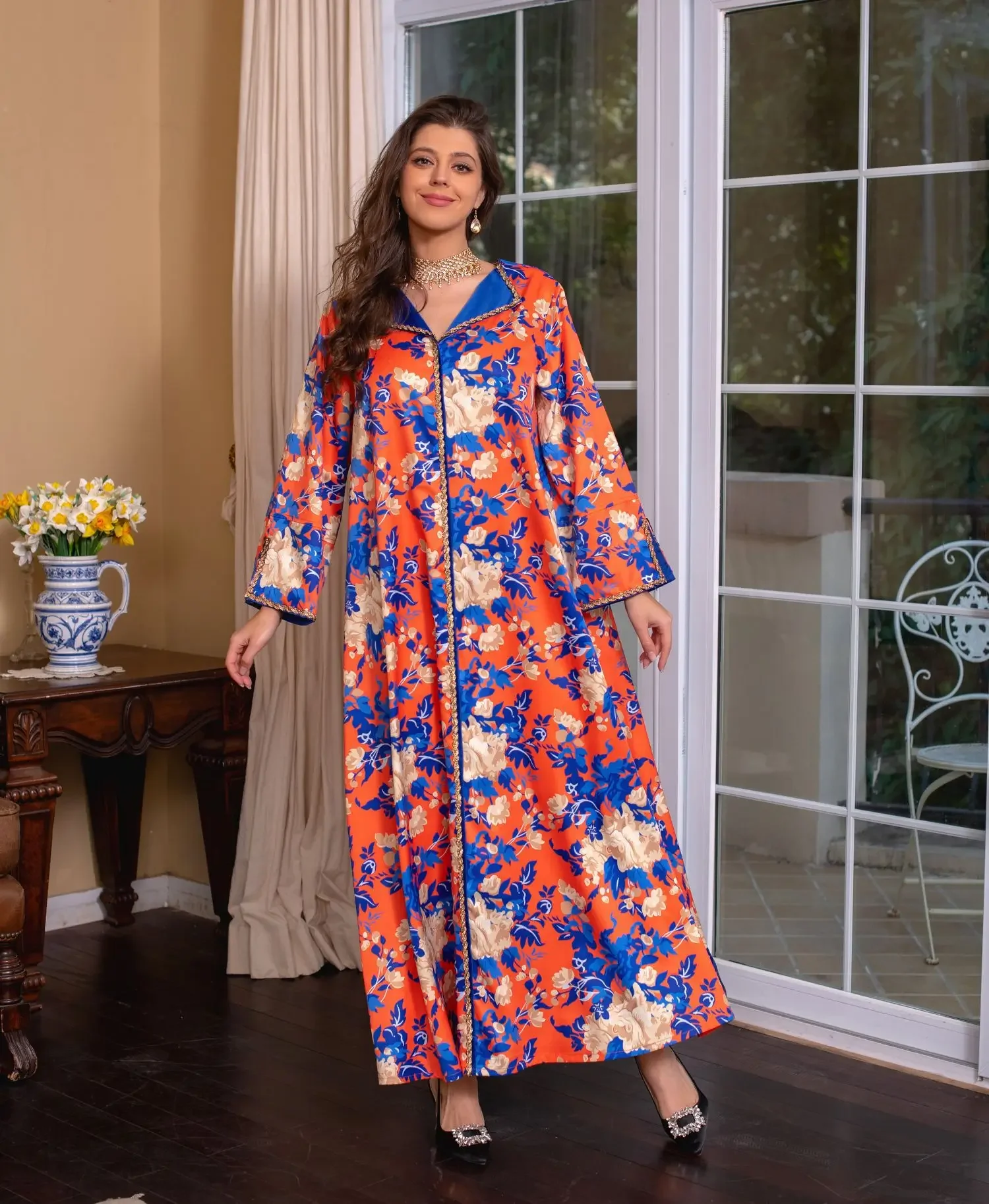 Elegant Jalabiya Black Satin Abaya Dubai Evening Party Dresses For Women main image 1