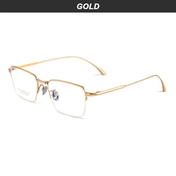 Sleek Titanium Retro Half - Rim Eyeglasses (Gold)