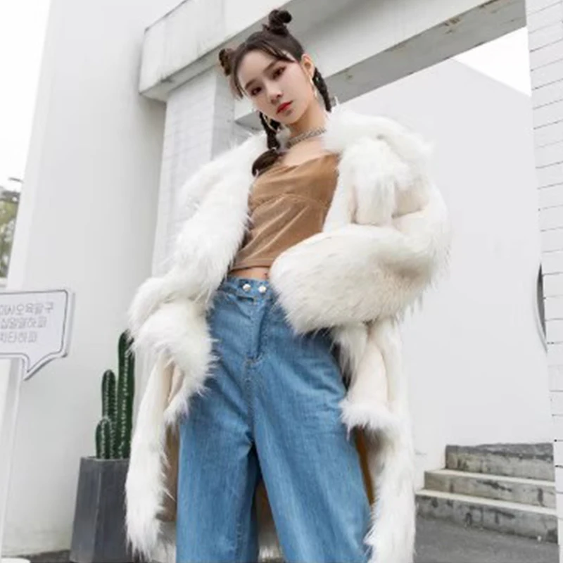 

Fall Winter Outfits for Women Fluffy Jacket Luxury Natural Color Faux Fox Fur Long Coat Lady Overcoat Abrigo Mujer Invierno 2023