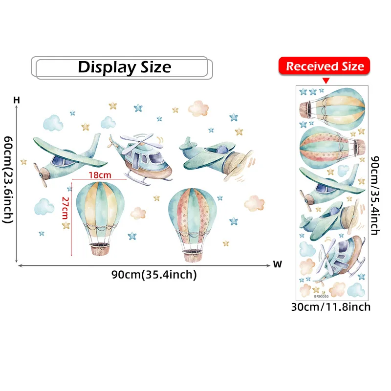 Cartoon Creative Wall Stickers - Airplane, Cloud, Whale Design for Kids' Room, Nursery, Kindergarten & Living Room