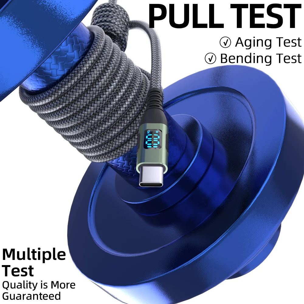 High-Power USB-C to USB-C Cable with Digital Display – Fast Charging Nylon Braided Data Cable