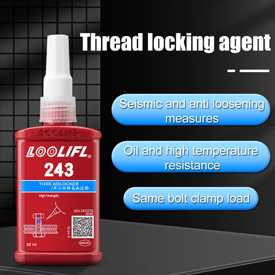 LOOLIFL 50 ml Medium Strength Threadlocker (blue) Glue 243 Threadlocker (blue) Firm Screw Glue Anaerobic Anti Loosening Agent 3
