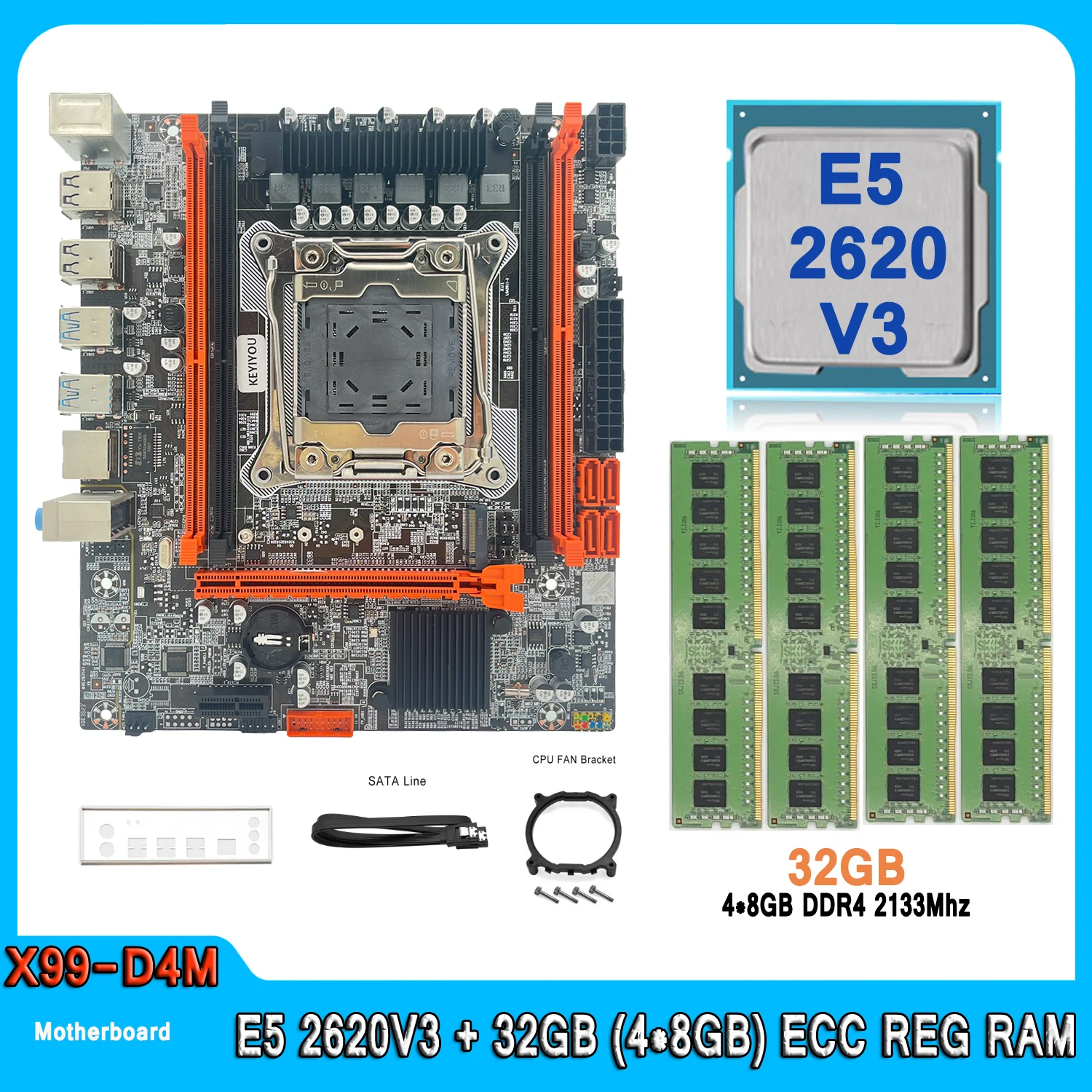 Набор материнской платы X99, семейная плата Xeon E5 2620V, 3 процессора 32 Гб (4 шт. * 8 ГБ), DDR4, DIMM память RAM REG ECC X99D4, материнская плата компьютера