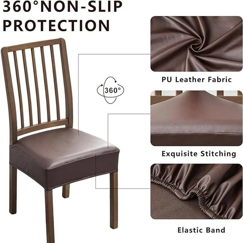 Waterproof PU Leather Elastic Chair Cover Stretch Dining Chairs Seat Covers Removable Chair Protector for Home Hotel Wedding