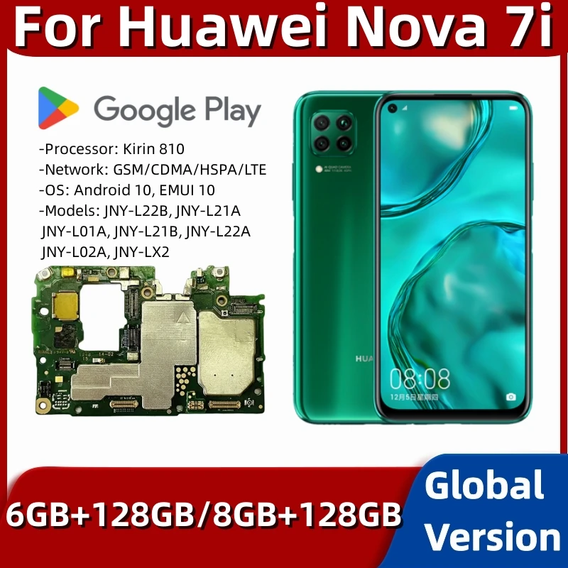 

Motherboard for HUAWEI Nova 7i, 128GB ROM, Mainboard PCB Module with Kirin 810 Processor