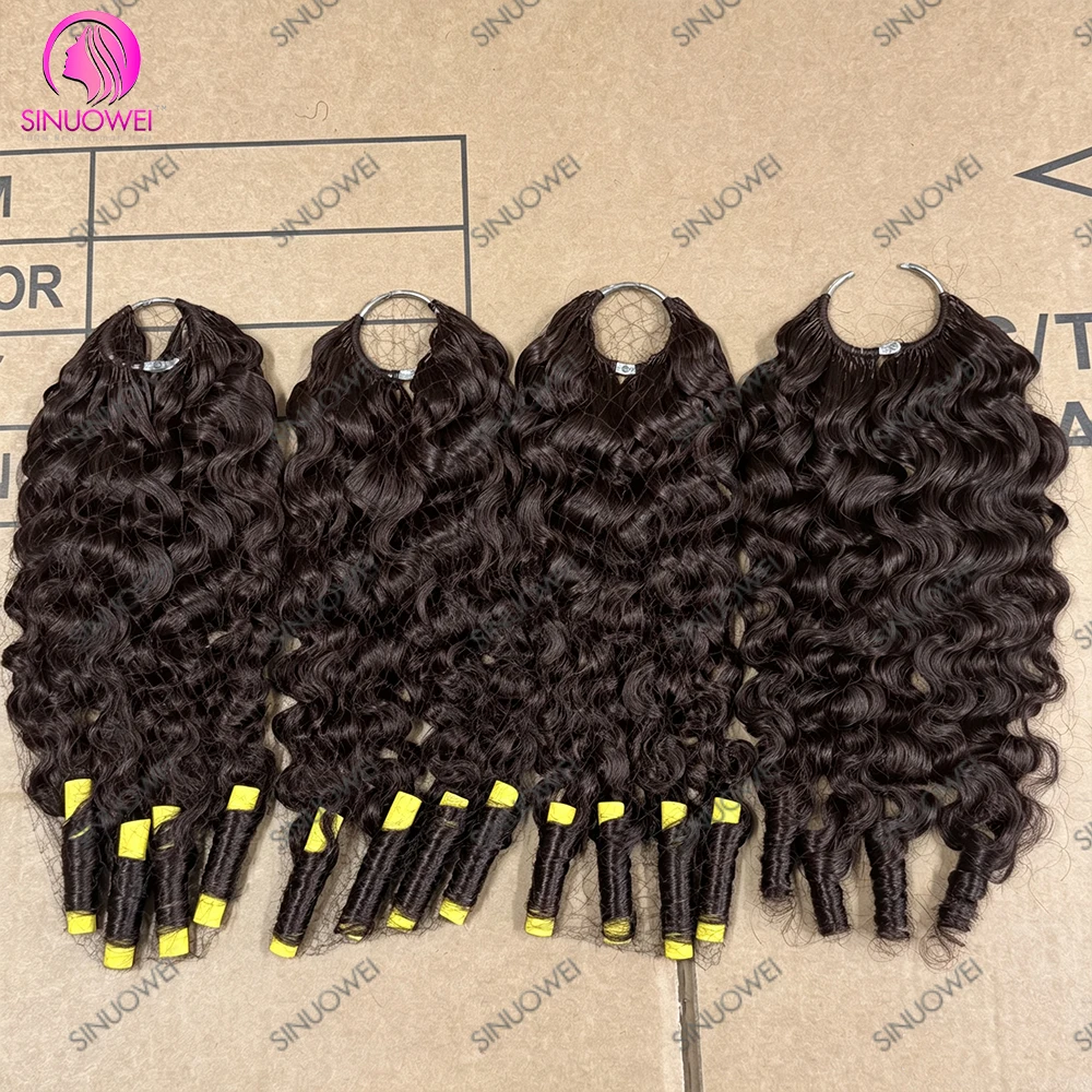 Burmese Curly #4 Brown Feather Crochet 100% Human Hair Extension Invisible Lightweight Feather Crochet Braids Hair For Braiding 4