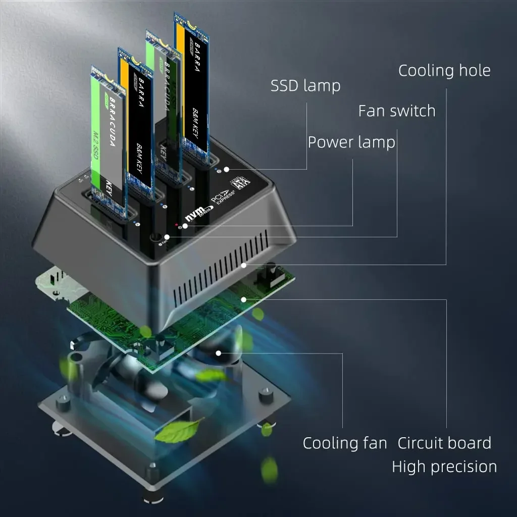 MAIWO 4베이 M.2 NVMe/SATA SSD 케이스 10Gbps M2 SSD 인클로저 어댑터 USB3.2 Gen2 USB C 도킹 스테이션 M 키 및 B+M 키 지원