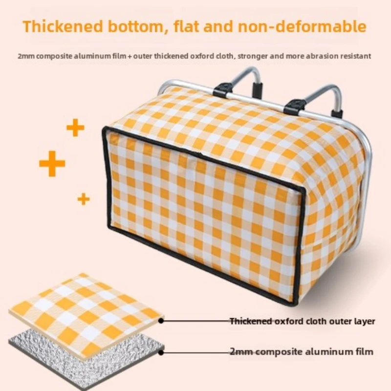 1pc Folding Picnic Basket Outdoor Camping Insulation Bag Handheld Aluminum Foil Bag Suitable for Barbecue Camping Travel