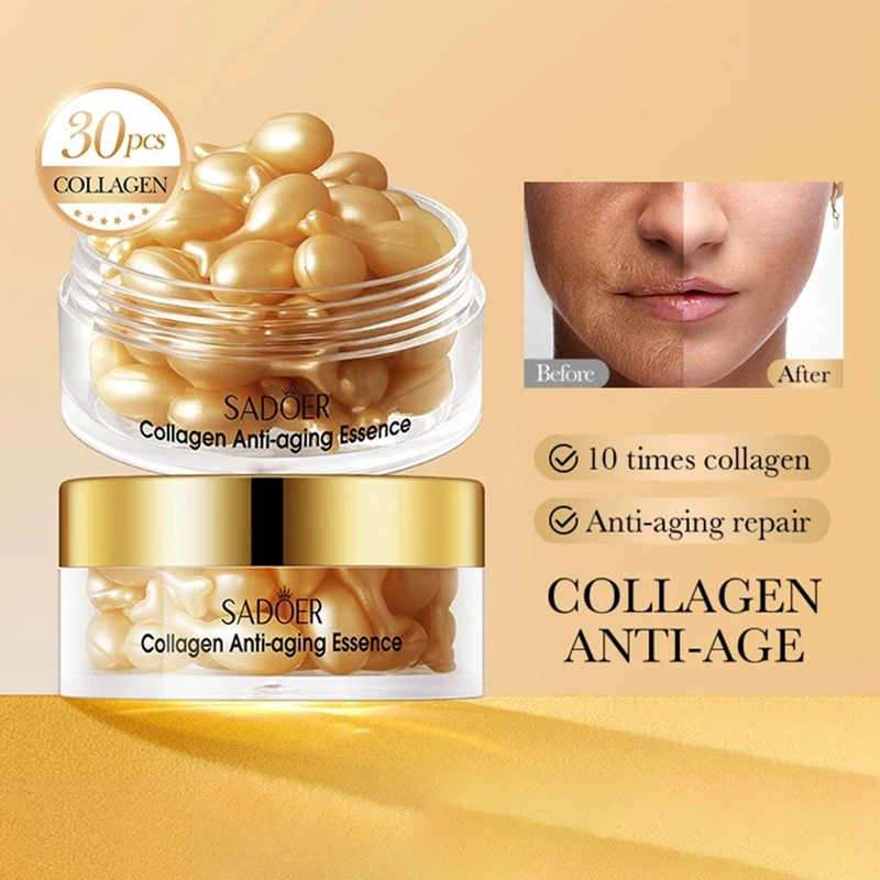 30pcs SADOER Anti Wrinkle Collagen Face Serum Capsule Facial Moisturizing Anti-aging Facial Essence Face Skin Care Products