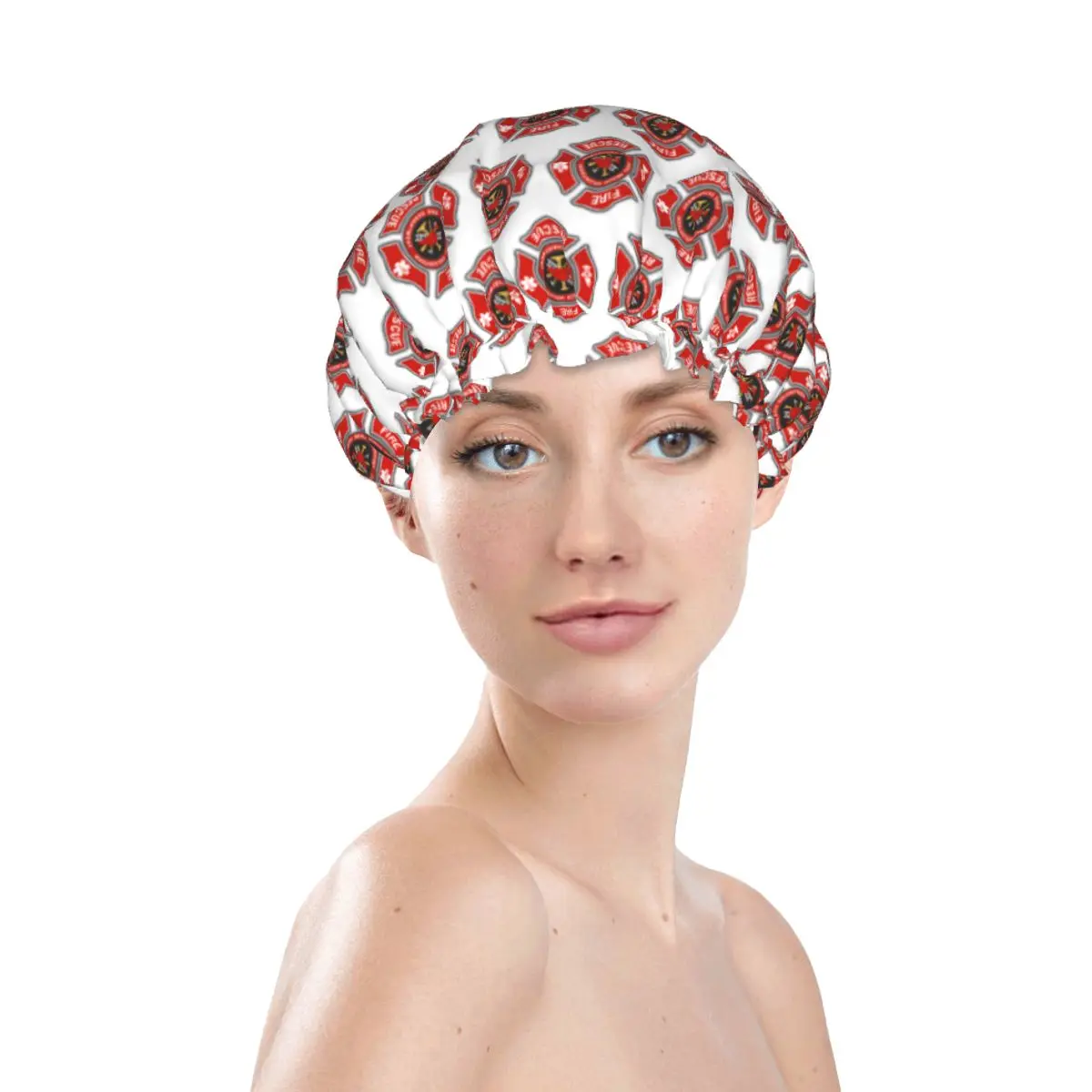 

Fire Rescue Firefighter Shower Caps for Women Oversized Waterproof Bath Hair Cap