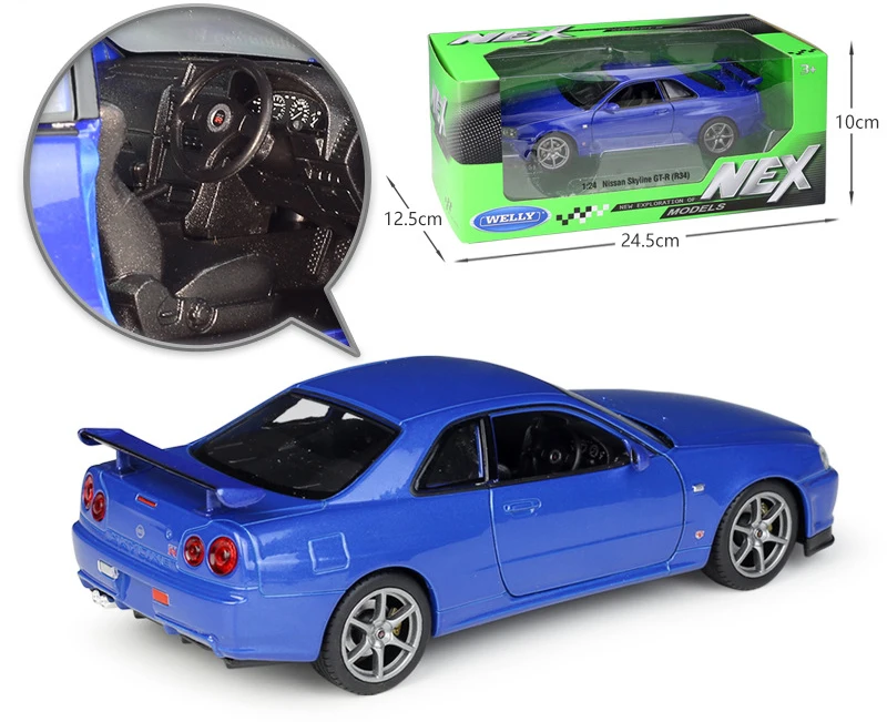 Nissan Skyline (R34) 1:24 ミニカー Amazon.com: Diecast Model Car Compatible with Welly 1:24