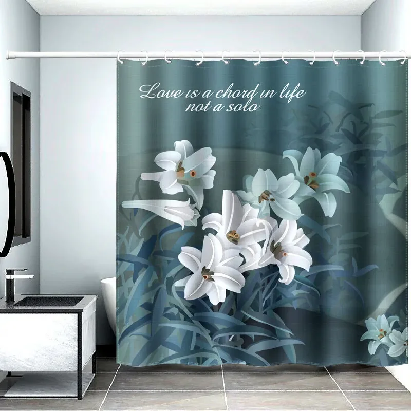 

Elegant Floral Bathroom Curtains Artistic Minimalist Shower Curtains Tropical Botanical Bathroom Waterproof Fabric Decor Hooks