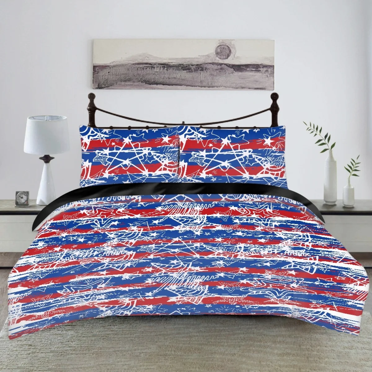 

TOADDMOS Creative American Flag Designer Print Three Piece Set Bedding Adults for Beds Quilt Covers 4th of July Decorations Gift