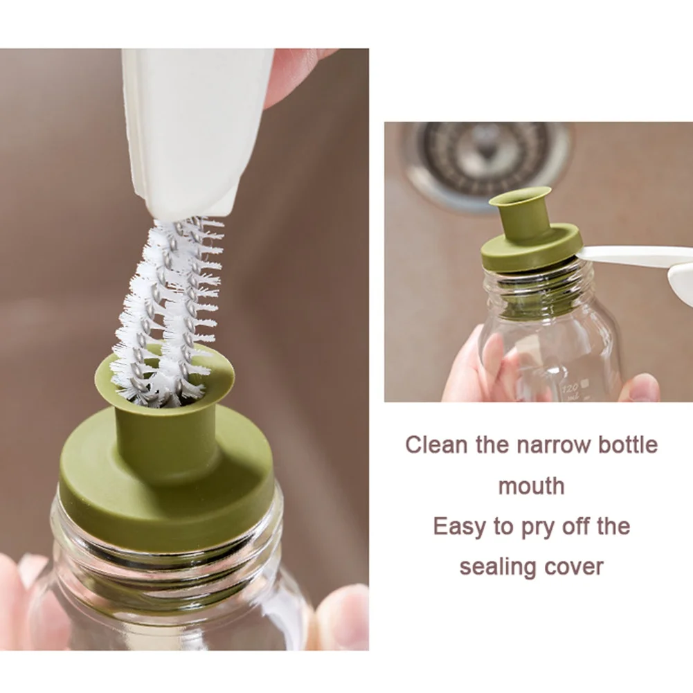 3 in 1 Bottle Cap Detail Brush Bottle Cleaner Cup Glass Cover Lid Cleaning  Brush