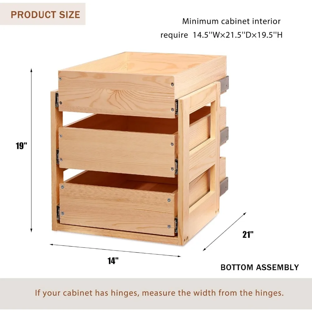 Pull Out Drawers For Cabinets, 14''W×21''D×19''H Soft Close Slide Out Wood Shelves Storage Organizer for Kitchen,Bottom Assembly 3
