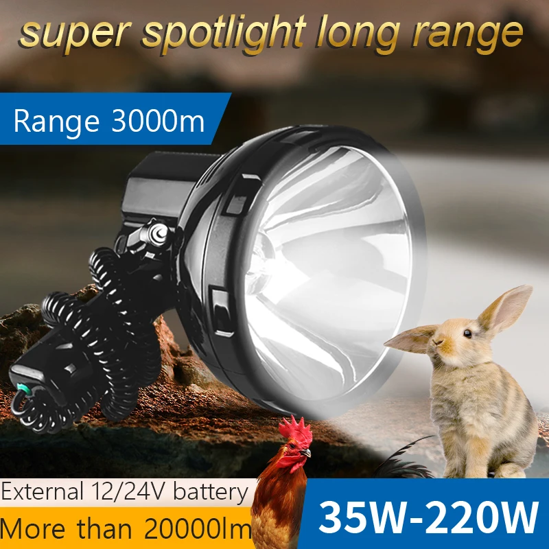 Bright Protable HID spotlight 220W xenon search light hunting 12V searchlight 35w,55w,65w,75w,100w,160w