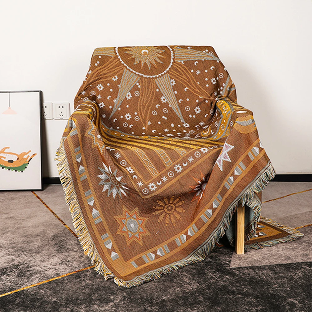 

Bohemian Sofa Blanket Outdoor Camping Blanket Camping Mat Thread Blanket Multi-Functional Jacquard Geometric Pattern Blankets