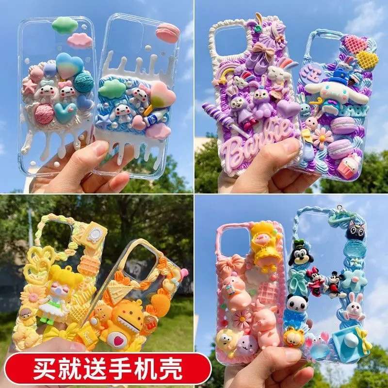 Cartoon Doll DIY Cream Glue Phone Case Homemade by Hand Ornament Cream Shell Material Package Set