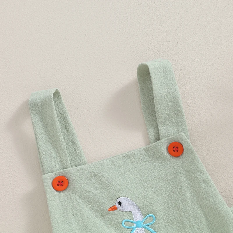 0-12M Infant Baby Girls Boys Cute Romper Sleeveless Cartoon Duck Print Suspender Jumpsuit for Newborn FOCUSNORM baby rompers,cotton jumpsuit,baby jumpsuit,baby clothing