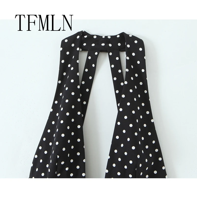 TFMLN Women New Bow Halter MininDress Female Fashion Fashin Big Polka Dot Sleeveless Dress Sexy High Street Dress