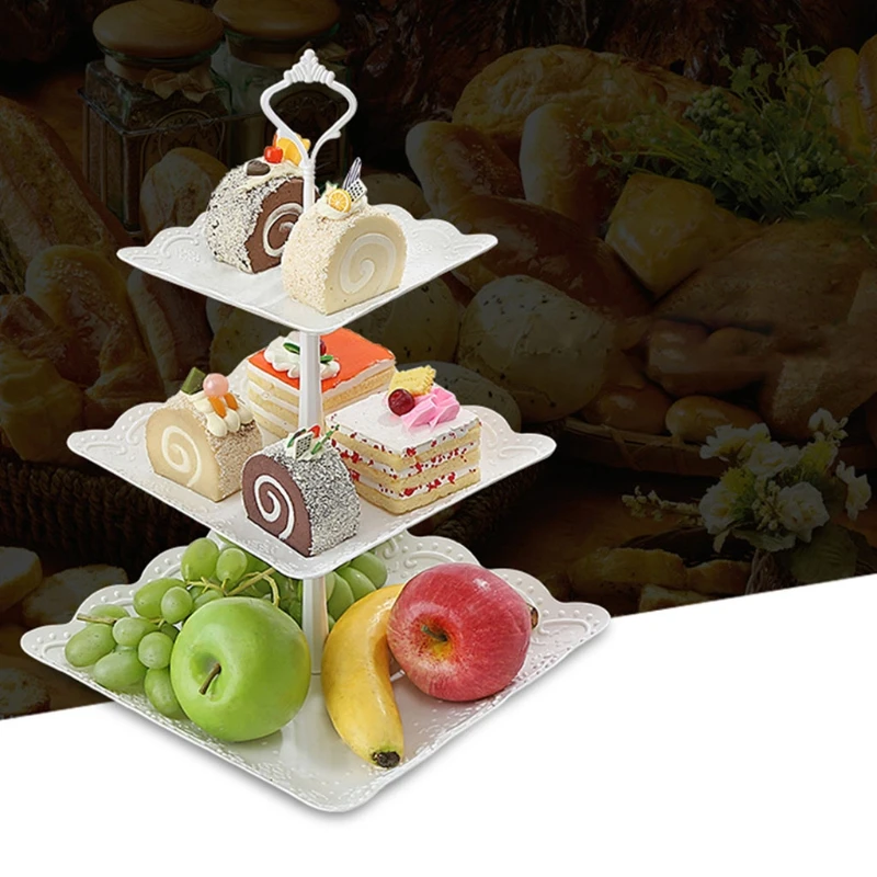 케이크 스탠드 3단 플라스틱 브래킷 계층형 스위트 시간 뷔페 음식 조직