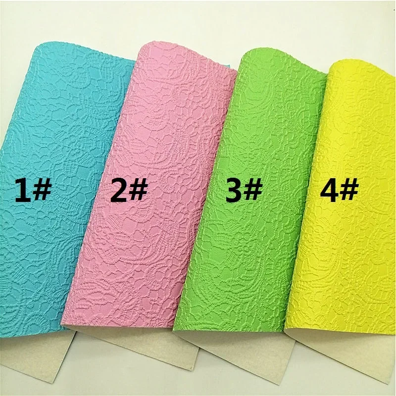 Description Picture 2 of itemPastel Colors Synthetic Leather fabric sheets Lace Embossed Faux leather Vinyl Fabric For Bows Earrings DIY 21X29CM FZ093B