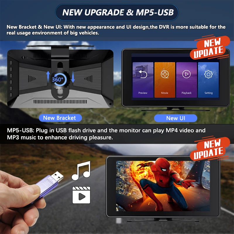 10.1 Inch 4CH Touch Screen Vehicle DVR Truck/RV/Bus AHD 1080P Camera Night Vision Monitor System Kit Reversing Parking Recorder 3