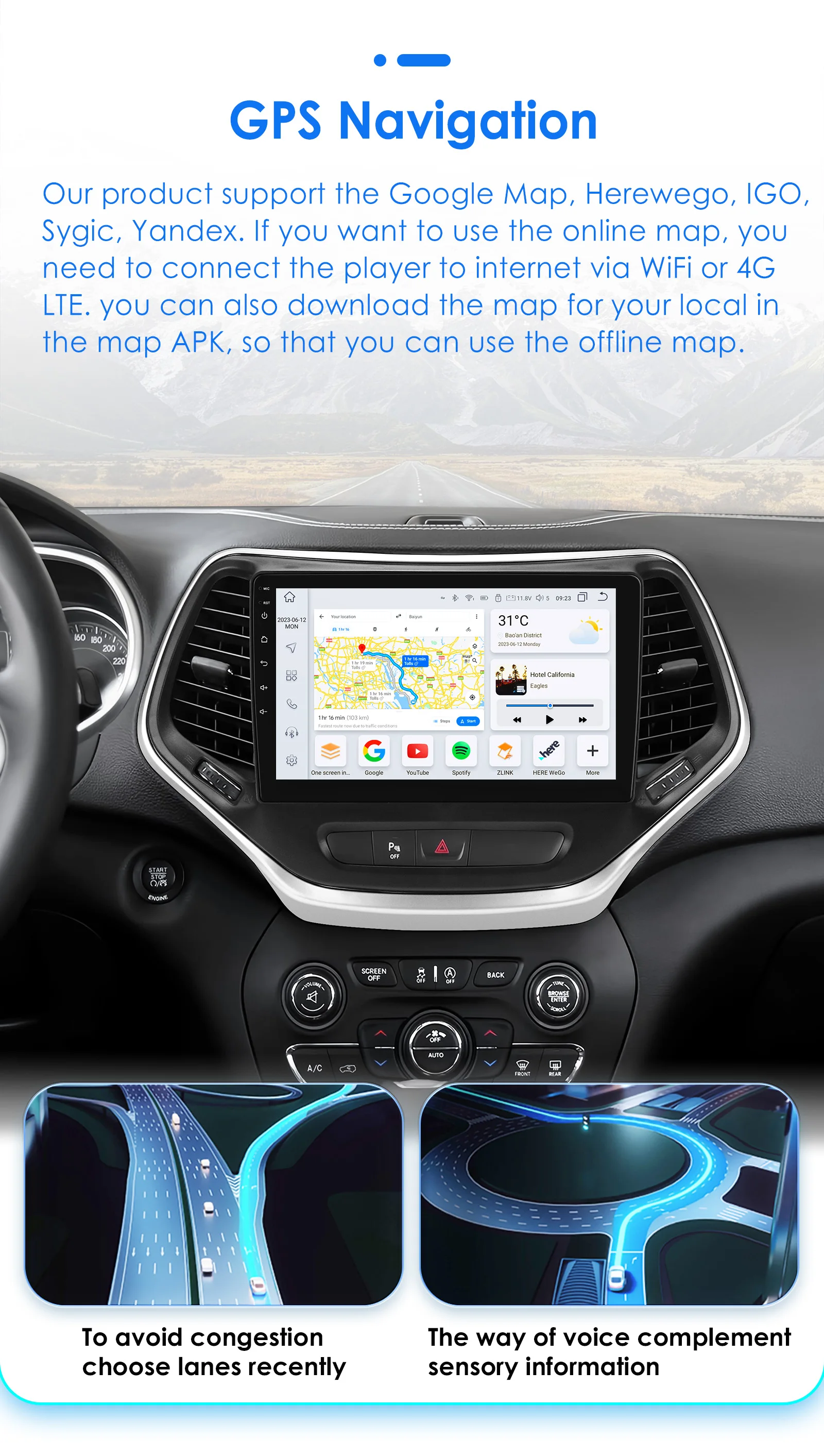 Hizpo Pantalla QLED AI de 10,1 pulgadas, sistemas inteligentes para coche, para Jeep Cherokee 5 KL 2013 - 2018, reproductor estéreo RDS, Multimedia, CarPlay, Android, Auto, DSP, cámara 360 3