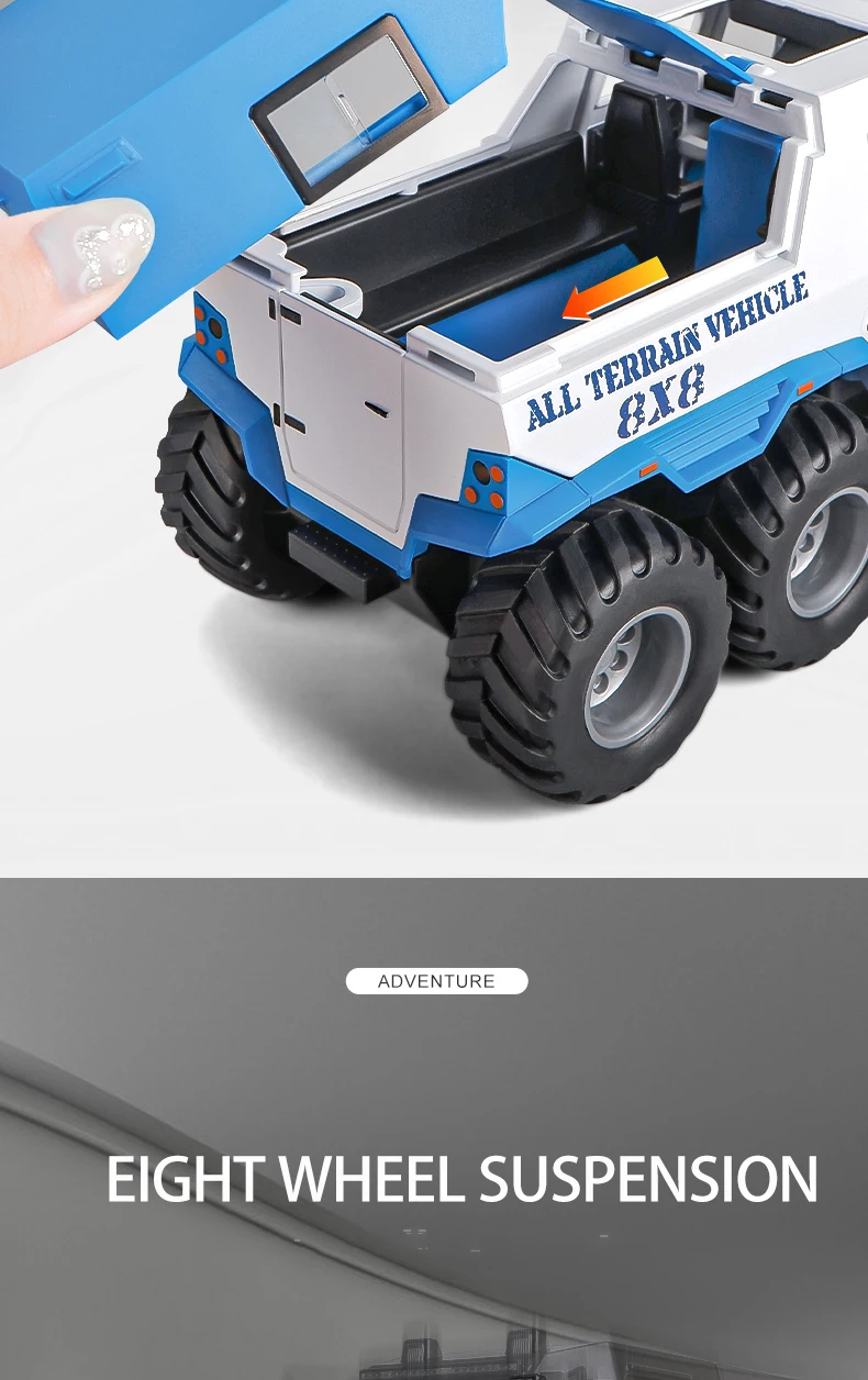 1:24 Scale 8X8 Diecast Avtoros Shaman Alloy Armored Model Car Diecast Toy Sound And Light Swat Car
