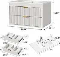 30'' Floating Bathroom Vanities with Sink, Wall Mounted Bathroom Floating Vanity with Ceramic Sink,2 Drawers, Soft-Close Doors 2