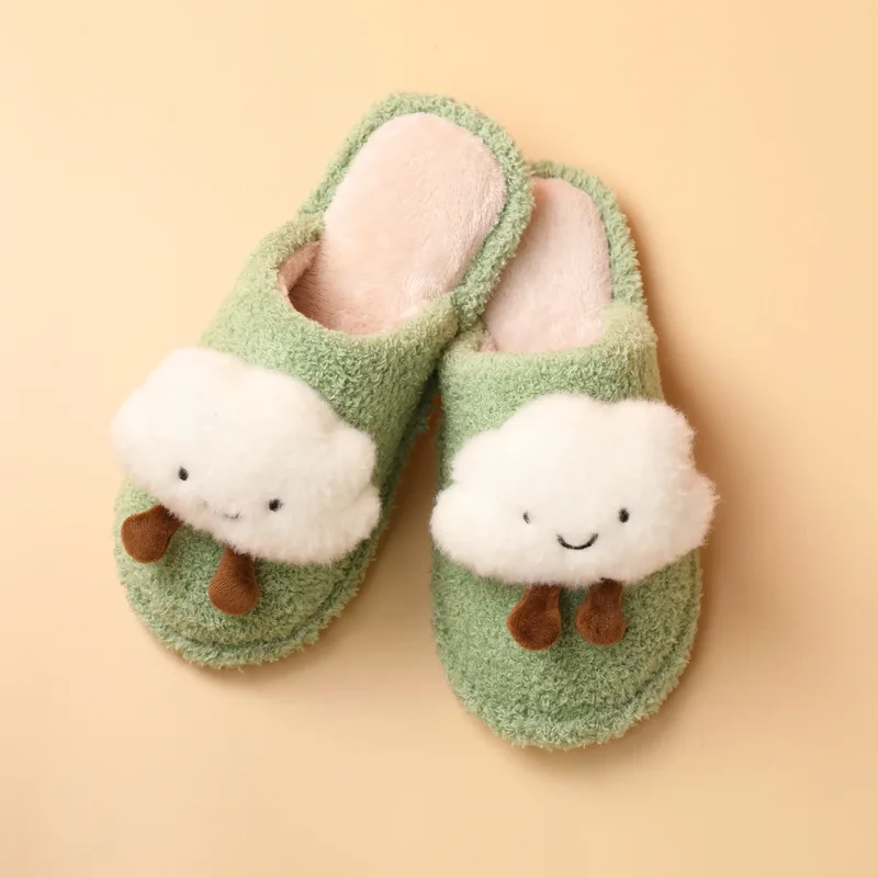 

Cute Cloud Furry Slippers Soft Sole Comfort Couple Flat Bedroom Flip Flops Women And Men Spring Indoor Slippers Cotton Slides