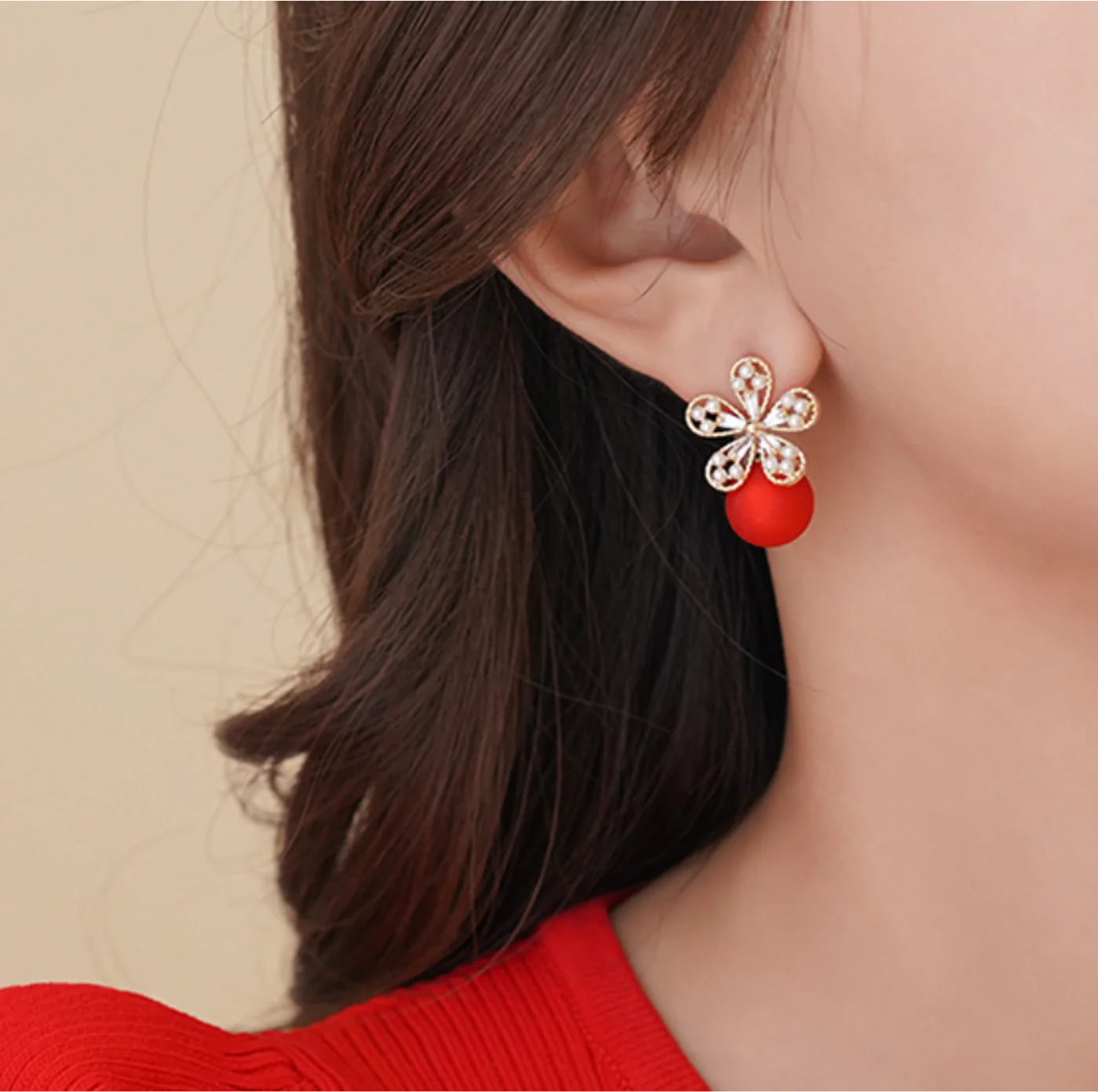 

Simple copper gold plated pearl flowers S925 silver needle crystal Earrings for women Fashion Jewelry
