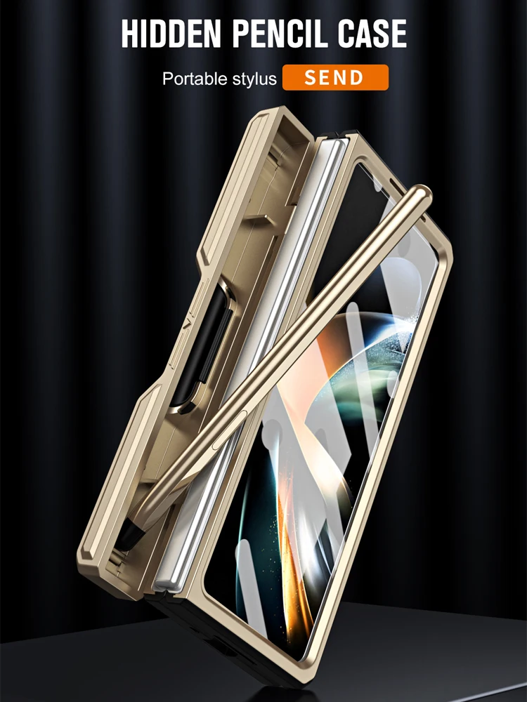 Pour Samsung Galaxy 4 Z Fold 5 5G Protection d'objectif couverture complète charnière protecteur d'écran support étui avec S Pen_voghion.com