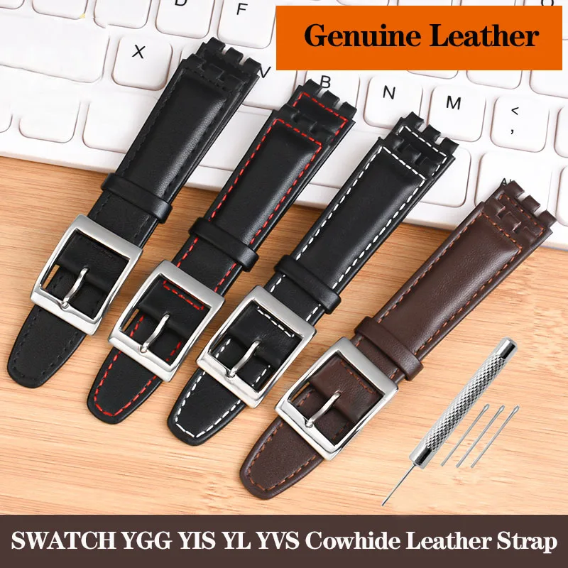 17Mm 19Mm Cinturino In Pelle Di Vacchetta Adatto Per Cinturino Swatch Ygg Yis Yl Yvs Bracciale Nero Marrone Per Uomo Donna Cinturino
