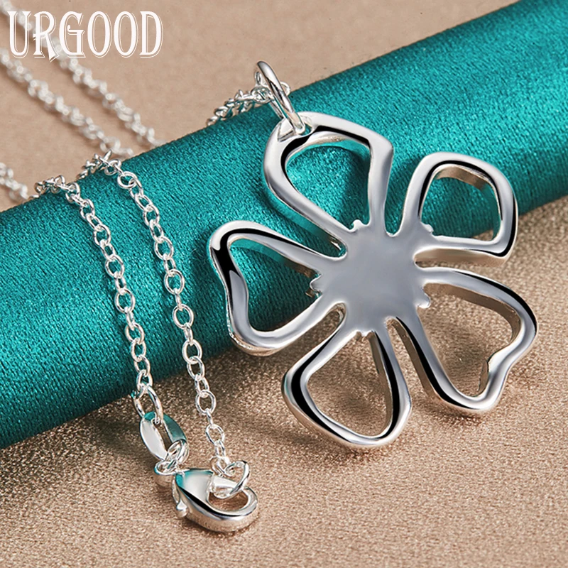 

925 Sterling Silver Flower Pendant Necklace 16-30 Inch Chain For Women Party Engagement Wedding Fashion Jewelry