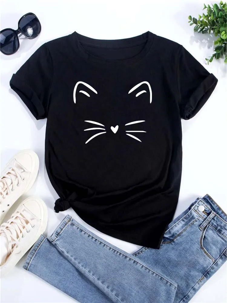 Women Kawaii Cats Print Summer Cute Women Tshirt Funny Cartoon T Shirt Female Ullzang T-shirt 90s Fashion Korean Style Top Tee 4