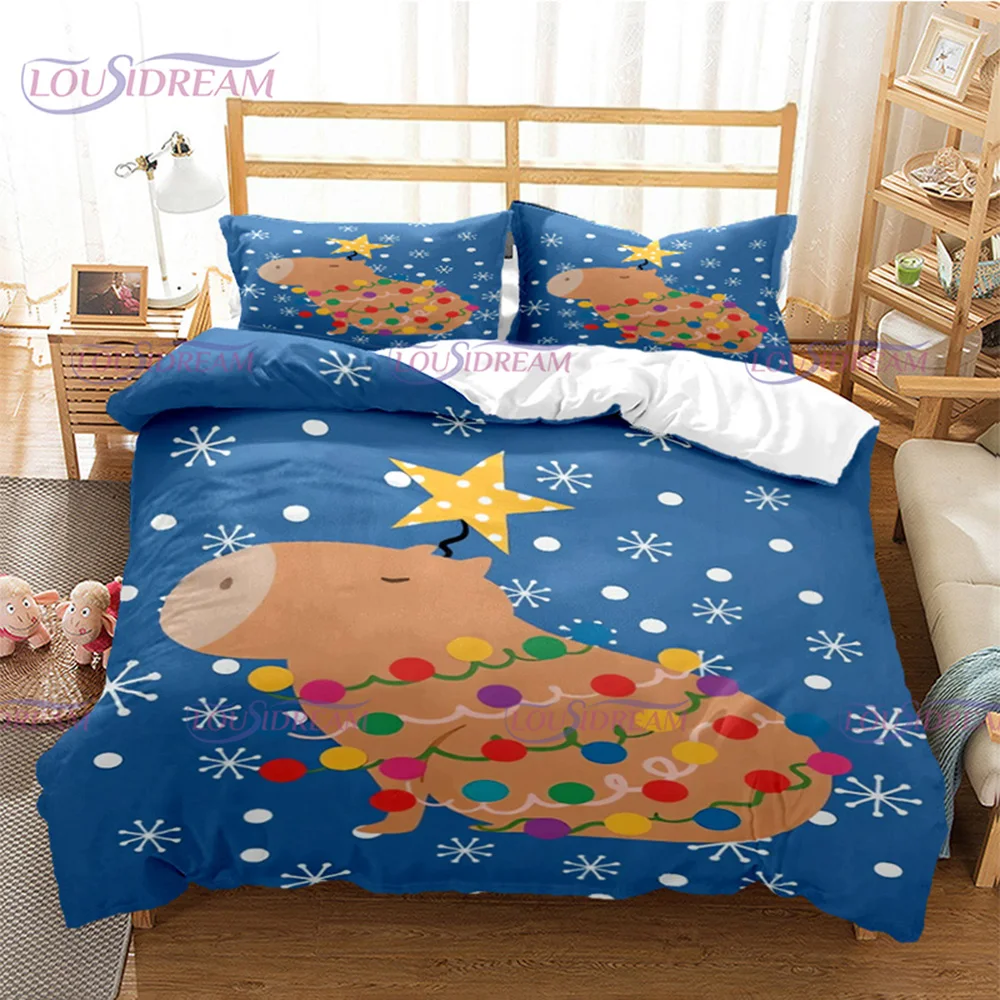 Set Biancheria Da Letto 3D XIKMLSID – Capybara E Cachi, Microfibra, 3 Pezzi, Doppia (200x200cm), Antiallergico