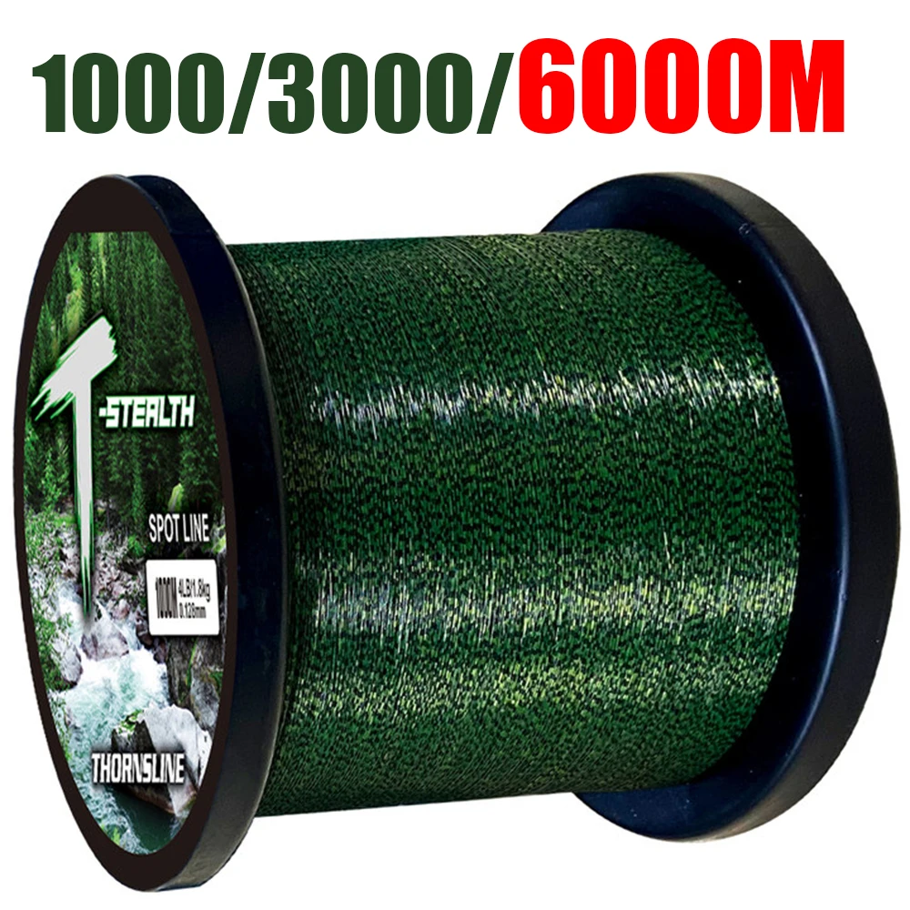 Fishing Line 6000M 1000M Invisible Fishing Line 3D Spoted Bionic Fluorocarbon Coated Monofilament Nylon Line