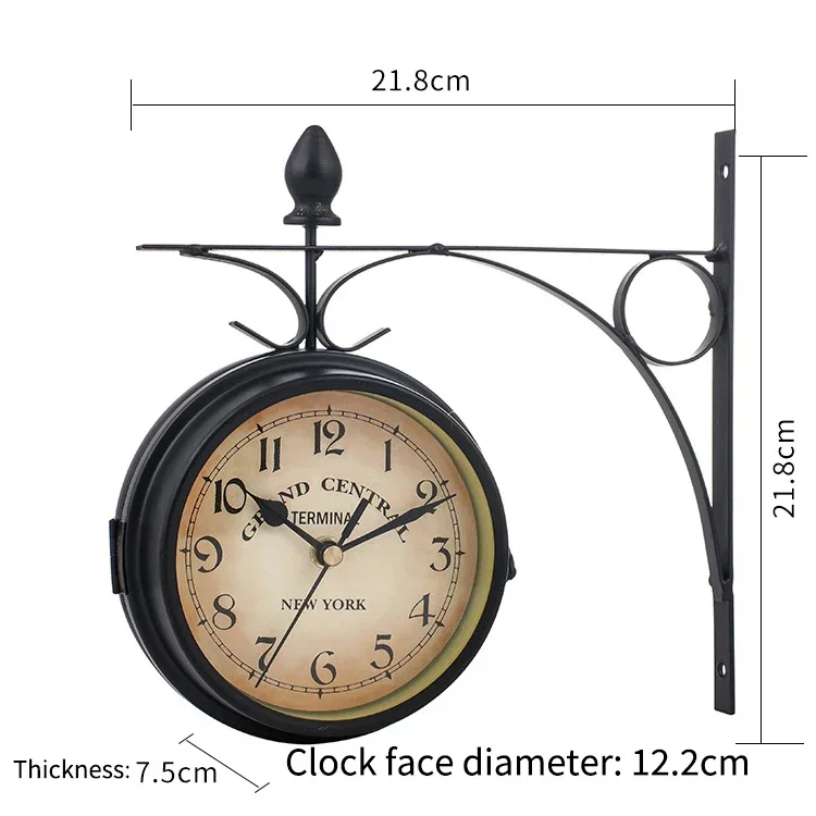 1 PCS Dual Face Paddington Wall Clock Black Outdoor Garden Decor Wall Clock Dia European Style Outside Bracket Retro Decoration 5